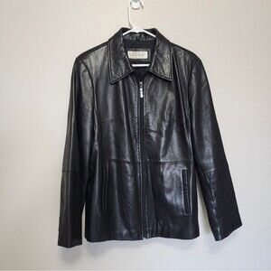 Vintage Jones New York Genuine Leather Black Zipper Jacket Womens XL